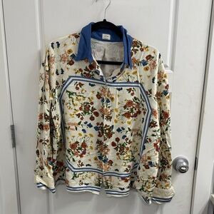 Aritzia Wilfred Size Large Floral Button-Up Shirt with Blue Accents
